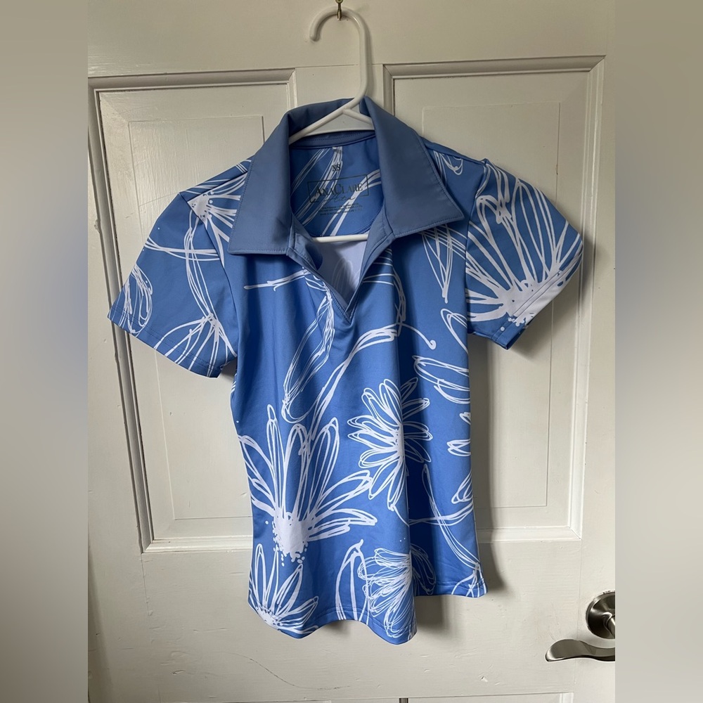 Blue Floral Golf Polo Women's